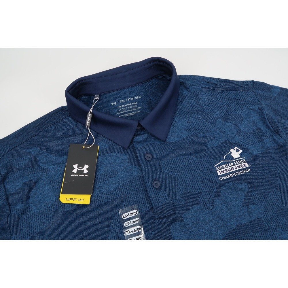 Under Armour Playoff Polo Men 2XL Blue Camo Championship Golf Shirt XXL‎ NEW